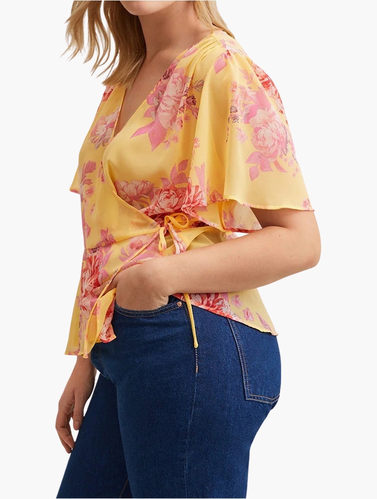 MyRunway Shop Mango Yellow Wrap Floral Romance Blouse for Women
